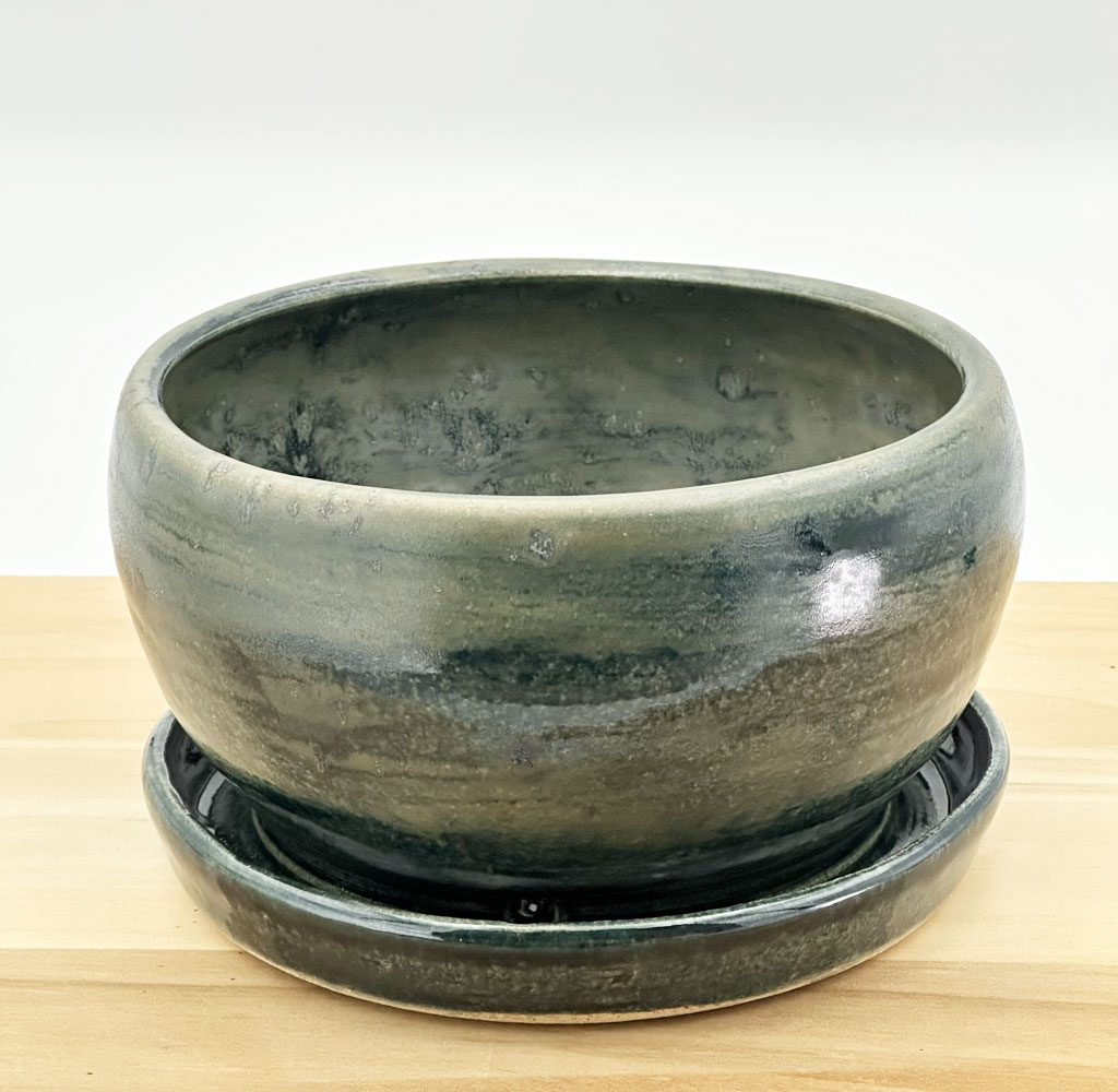 6 Inch Simple Planter With Built In Tray and Bluegreen Float Glaze