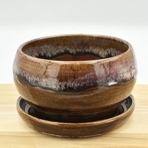 6 Inch Simple Planter With Built In Tray and Rootbeer Float Glaze