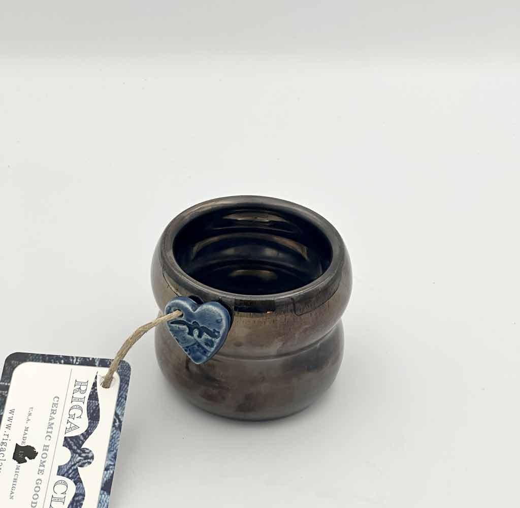 Wavy Double Bubble Succulent Planter with Palladium Glaze and tag