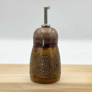 Patterned Oil & Sugar Dispenser With Rootbeer Float Glaze
