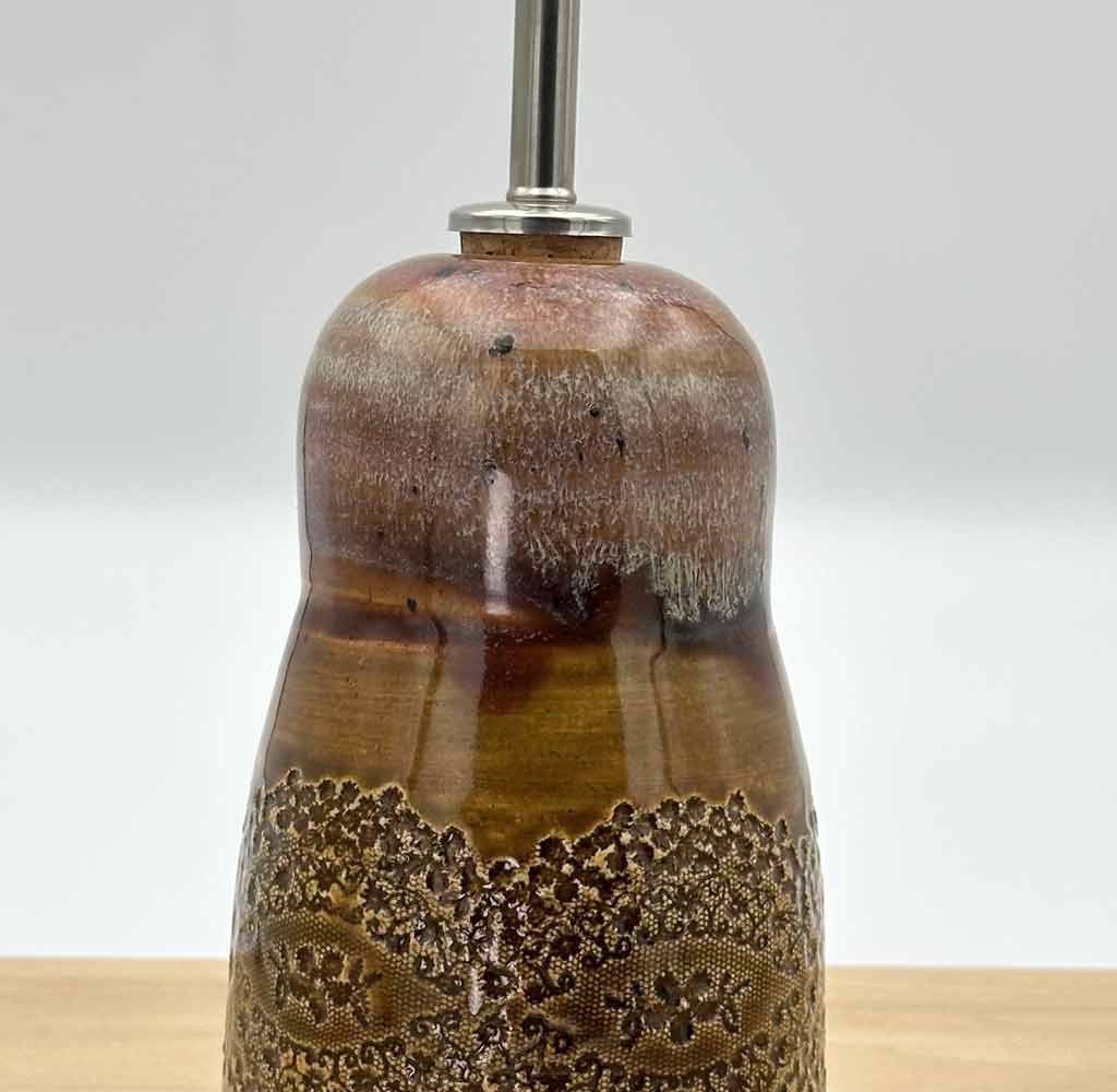 Patterned Oil & Sugar Dispenser With Rootbeer Float Glaze Close Up