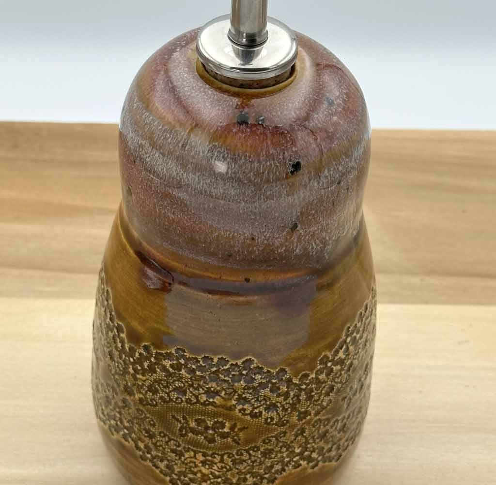 Patterned Oil & Sugar Dispenser With Rootbeer Float Glaze Close Up