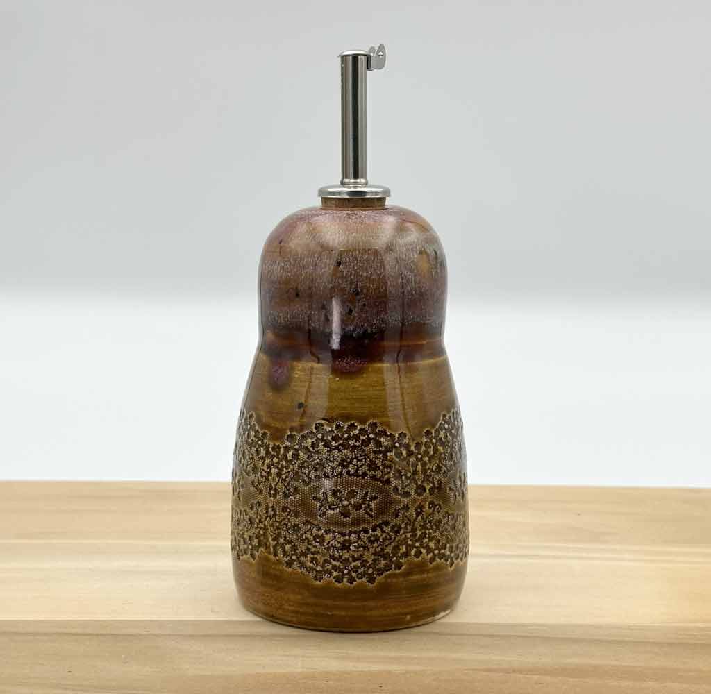 Patterned Oil & Sugar Dispenser With Rootbeer Float Glaze